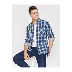 Koton Men's Blue Plaid Long Sleeve Shirt
