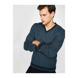 Koton Men's Oil V-Neck Knitwear Sweater