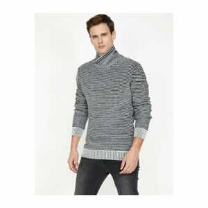 Koton Men's Gray Striped Turtleneck Knitwear Sweater
