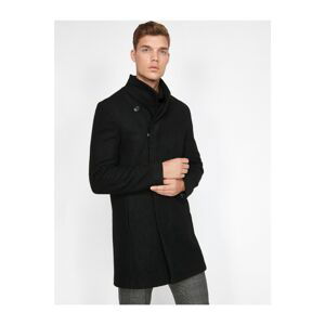 Koton Men's Navy Blue Button Detailed Coat