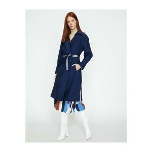 Koton Women's Navy Blue Belted Trench Coat