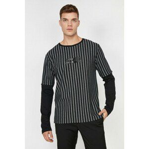 Koton Men's Black Long Sleeve Striped Crew Neck T-shirt