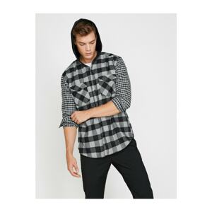 Koton Men's Pocket Detailed Hooded Checked Shirt