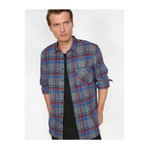 Koton Men's Gray Plaid Pocket Detailed Shirt