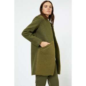 Koton Women's Green V-Neck Long Sleeve Pocket Detailed Coat