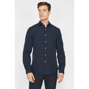 Koton Men's Navy Blue Classic Collar Shirt