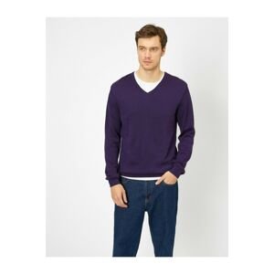 Koton Men's Blue V-Neck Sweater
