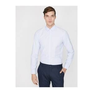 Koton Men's Blue Long Sleeve Button Detailed Classic Collar Shirt