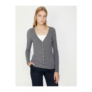 Koton Women's Gray Pearl Detailed Cardigan