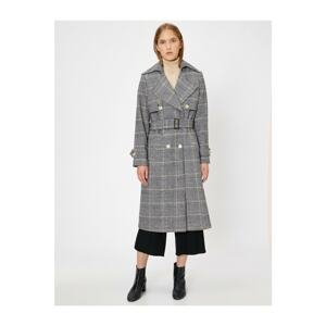 Koton Women's Mixed Classic Collar Button Detailed Pocket Detailed Checked Coat