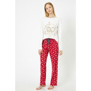 Koton Women's Red Printed Pajamas Set