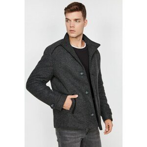 Koton Men's Gray High Collar Long Sleeved Pocket Detailed Coat