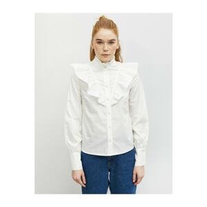 Koton Women's Skirtly Yours Styled By Melis Ağazat - Ruffle Detailed White Shirt