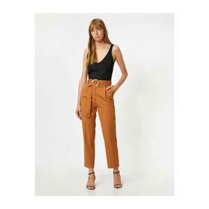 Koton Women's Brown High Waist Belt Detailed Trousers