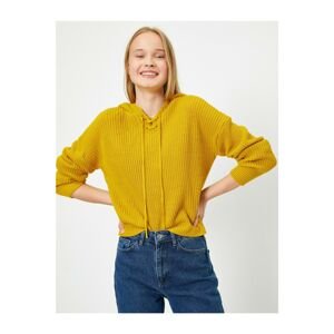 Koton Women's Yellow Hooded Knitted Sweater