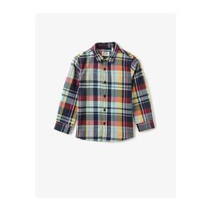 Koton Boy's Navy Blue Classic Collar Checked Long Sleeve Shirt