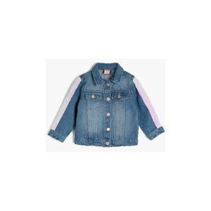 Koton Girl Blue Sequin Classic Collar Jean Jacket