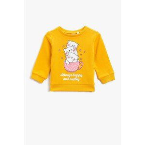 Koton Baby Girl Cotton Printed Crew Neck Long Sleeve Mustard Sweatshirt