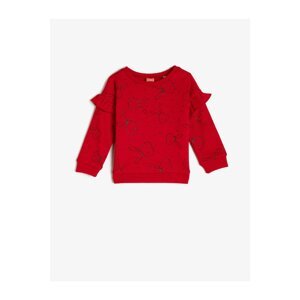 Koton Girl's Red Cotton Crew Neck Silvery Printed Sweatshirt