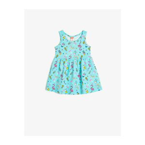 Koton Girl's Blue Crew Neck Sleeveless Printed Dress