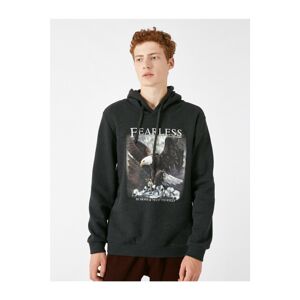 Koton Men's Gray Hoodie Printed Sweatshirt