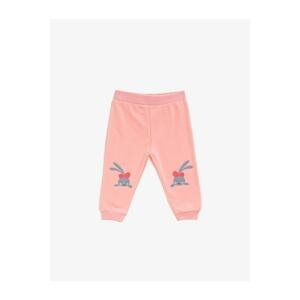 Koton Baby Girl Pink Cotton Printed Normal Waist Sweatpants