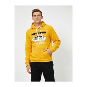 Koton Men's Yellow Hoodie with Letter Printed Pocket Long Sleeve Sweatshirt
