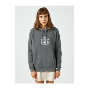Koton Women's Gray Hoodie Printed Sweatshirt