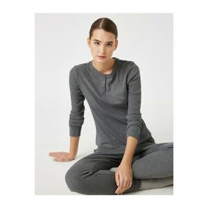 Koton Women's Gray Cotton Long Sleeve Pajama Top