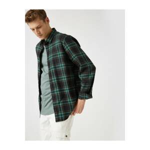 Koton Men's Green Cotton Checkered Classic Collar Long Sleeve Shirt