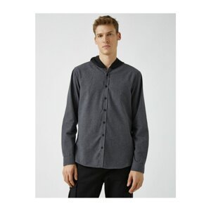 Koton Men's Gray Printed Cotton Hooded Long Sleeve Shirt