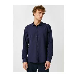 Koton Men's Navy Blue Classic Collar Long Sleeve Basic Poplin Shirt