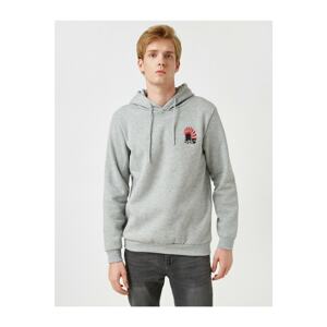 Koton Men's Gray Hoodie Printed Long Sleeve Sweatshirt