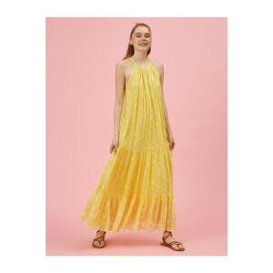 Koton Women's Yellow Patterned Halter Neck Long Dress