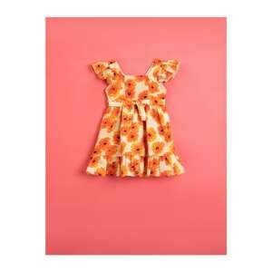 Koton Baby Girl Orange Patterned Floral Summer Dress Cotton