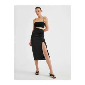 Koton Women's BLACK Slit Skirt Midi Length Pleated