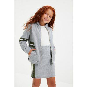 Trendyol Gray Zippered Stripe Detailed Girl Knitted Top-Top Set