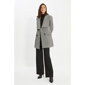 Trendyol Black Herringbone Patterned Wide Collar Wool Cachet Coat