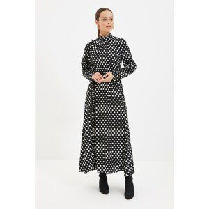 Trendyol Black Stand Up Collar Polka Dot Patterned Dress