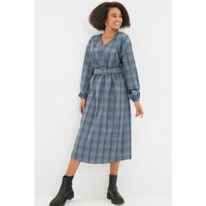 Trendyol Indigo Belted Plaid Dress