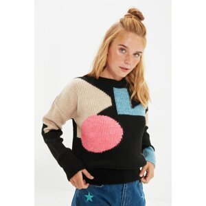 Trendyol Black Jacquard Oversize Knitwear Sweater