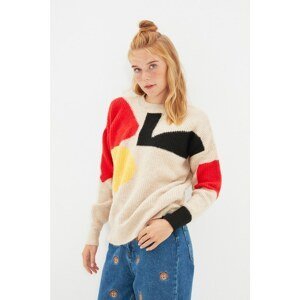 Trendyol Ecru Jacquard Oversize Knitwear Sweater