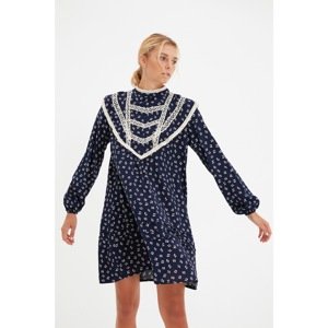 Trendyol Navy Blue Collar Detailed Patterned Dress