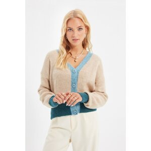 Trendyol Ecru Color Block Knitwear Cardigan