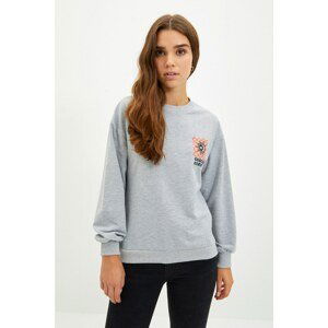 Trendyol Gray Cut Out Detailed Printed Knitted Slim Sweatshirt