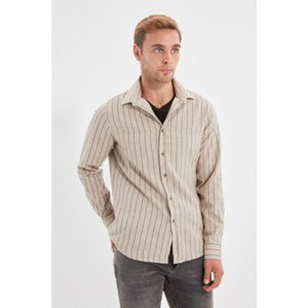 Trendyol Gray Men's Slim Fit Shirt Collar Long Sleeve Striped Shirt