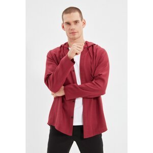 Trendyol Claret Red Men's Slim Fit Striped Flannel Hooded Long Sleeve Shirt