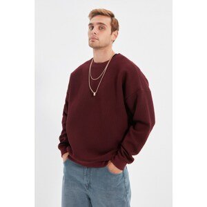 Trendyol Men's Burgundy Oversize/Wide-Fit Long Sleeve Crew Neck Textured Sweatshirt