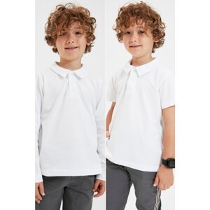 Trendyol White 2-Pack Short-Long Sleeve Polo Neck Unisex Knitted T-Shirt