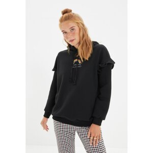 Trendyol Black Printed Basic Hooded Knitted Sweatshirt